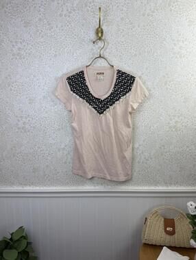 Pepin Light Pink and Black Embroidered Cotton Short Sleeve Tee - Size - XS